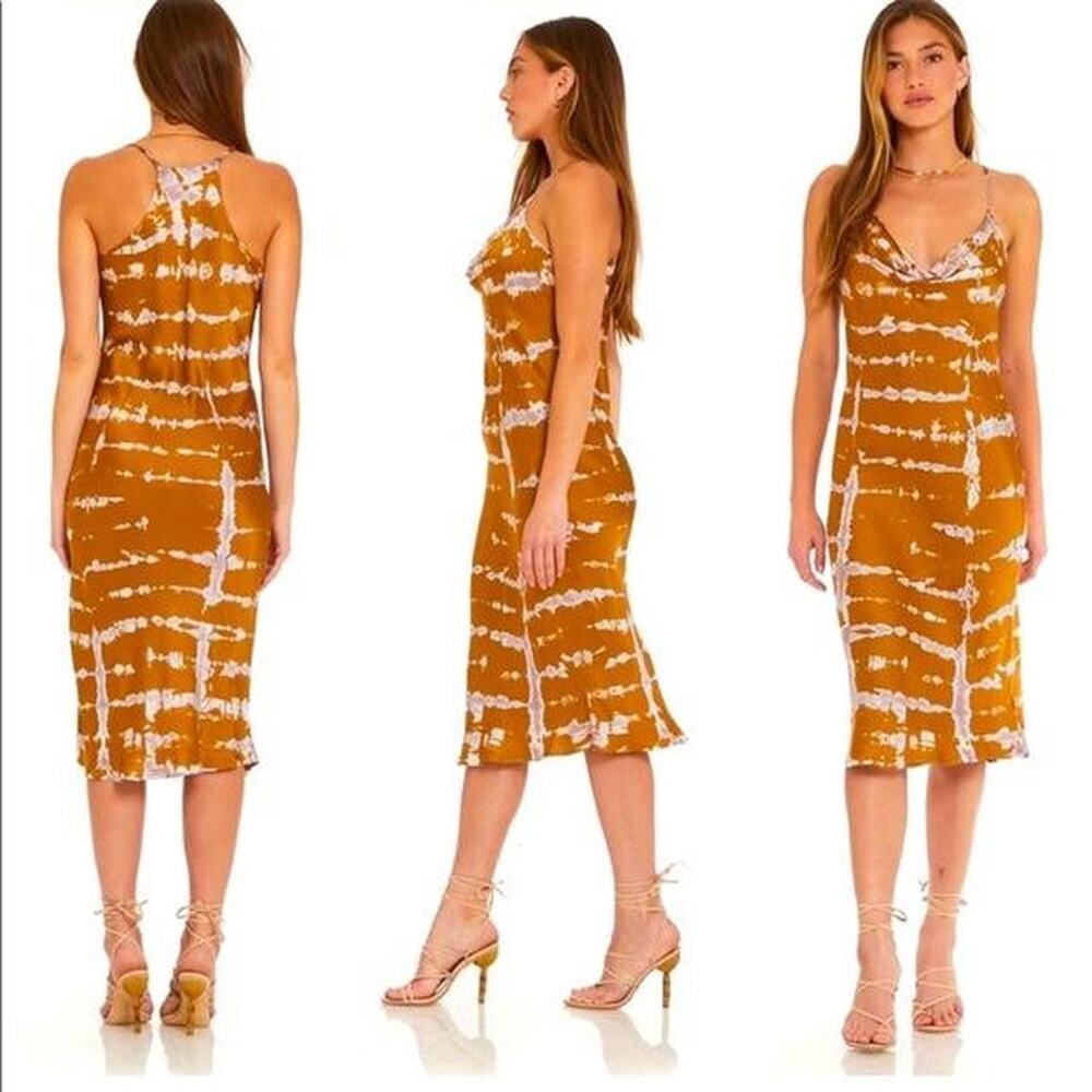 Young Fabulous & Broke Sz L Tie Dye Sweetie Fig MIDI Slip Dress Silky Feel EUC